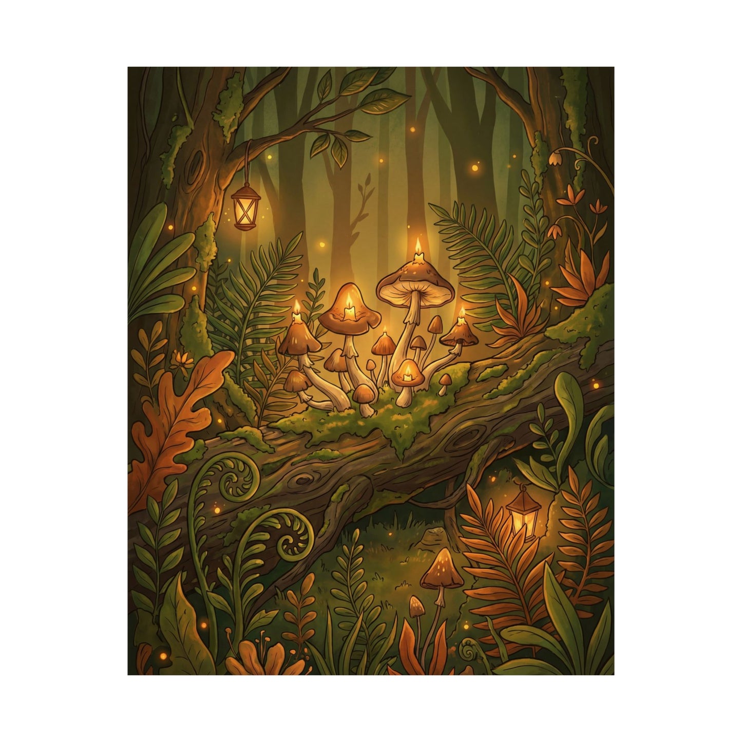 Summer Wild Mushrooms Forest Whimsy Wall Art Print | Nostalgic Decor
