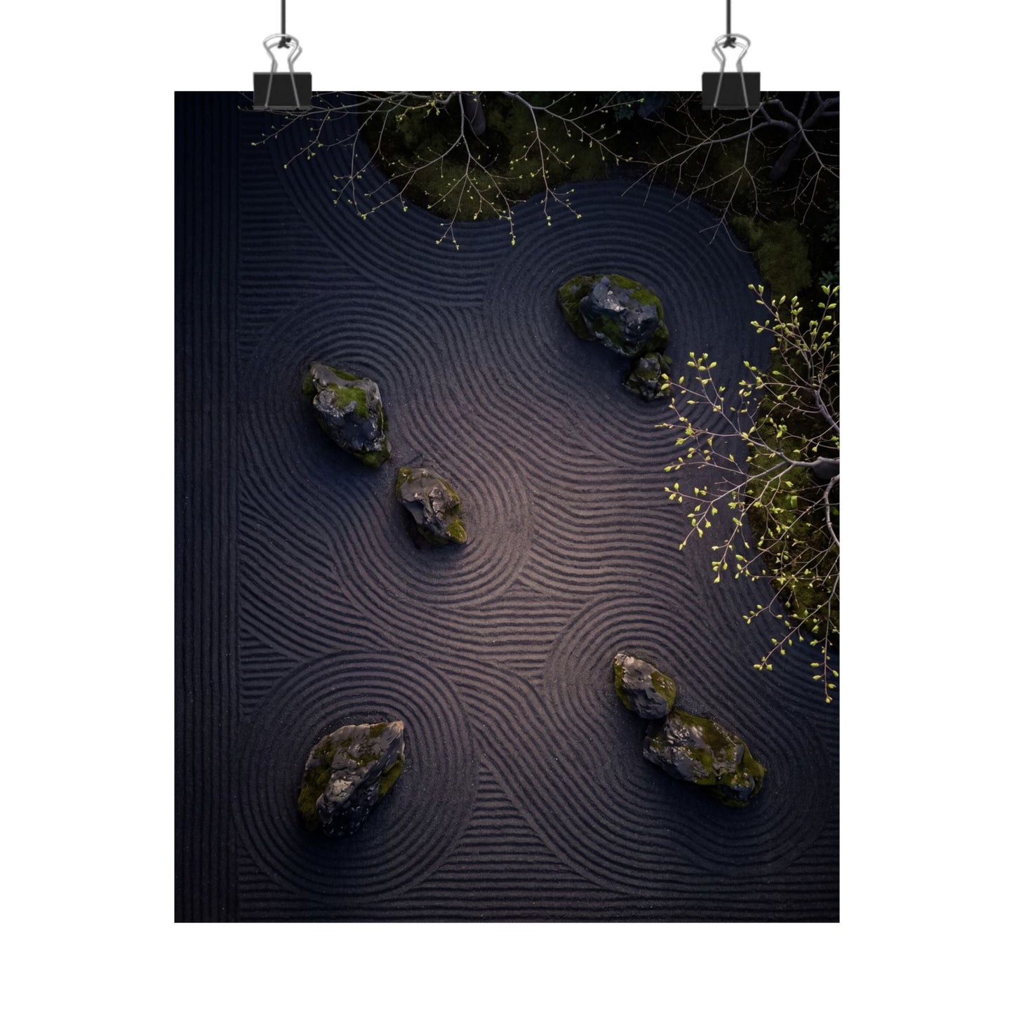 Rock Garden Shadow Zen Wall Art Print | Atmospheric Dark Japandi Art