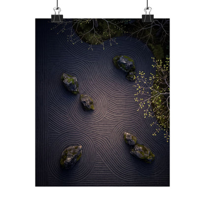 Rock Garden Shadow Zen Wall Art Print | Atmospheric Dark Japandi Art