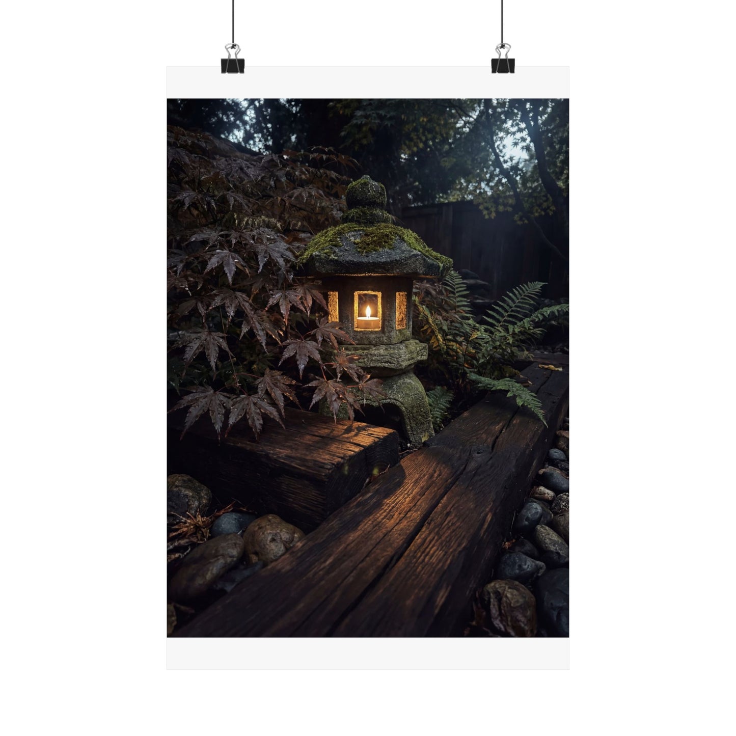 Moonlit Garden Summer Wall Art Print | Dark Japandi Sophisticated Design Art Print