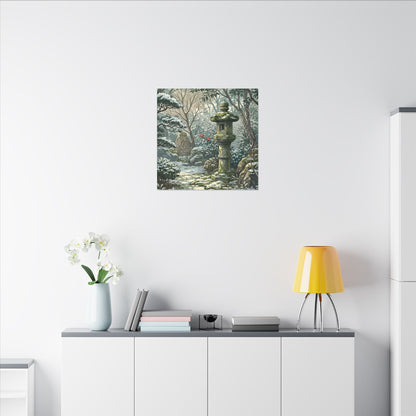 Stone Lantern Winter Canvas Art | Japandi Warm Design