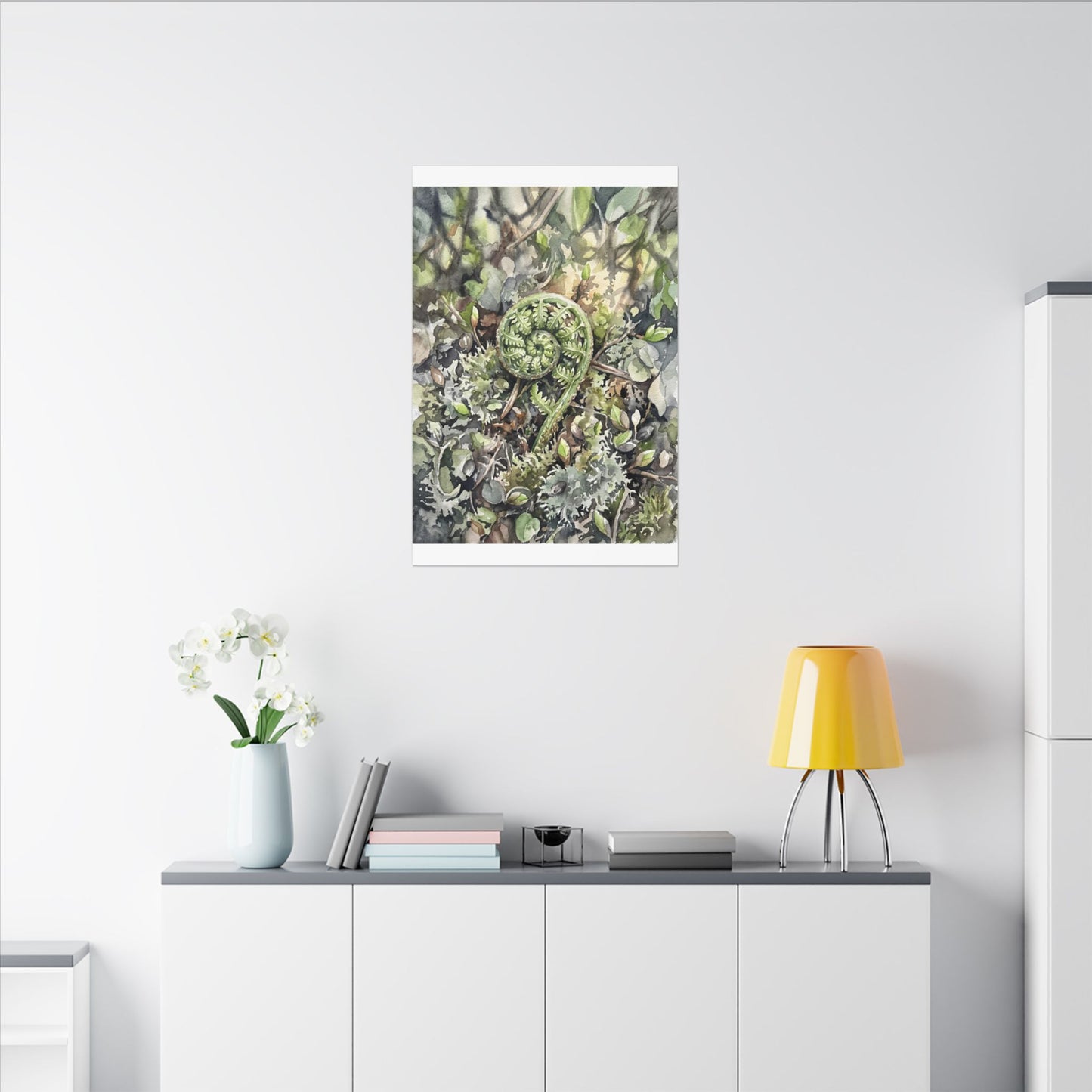 Fern Unfurling Spring Canvas Art | Japandi Neutral Design