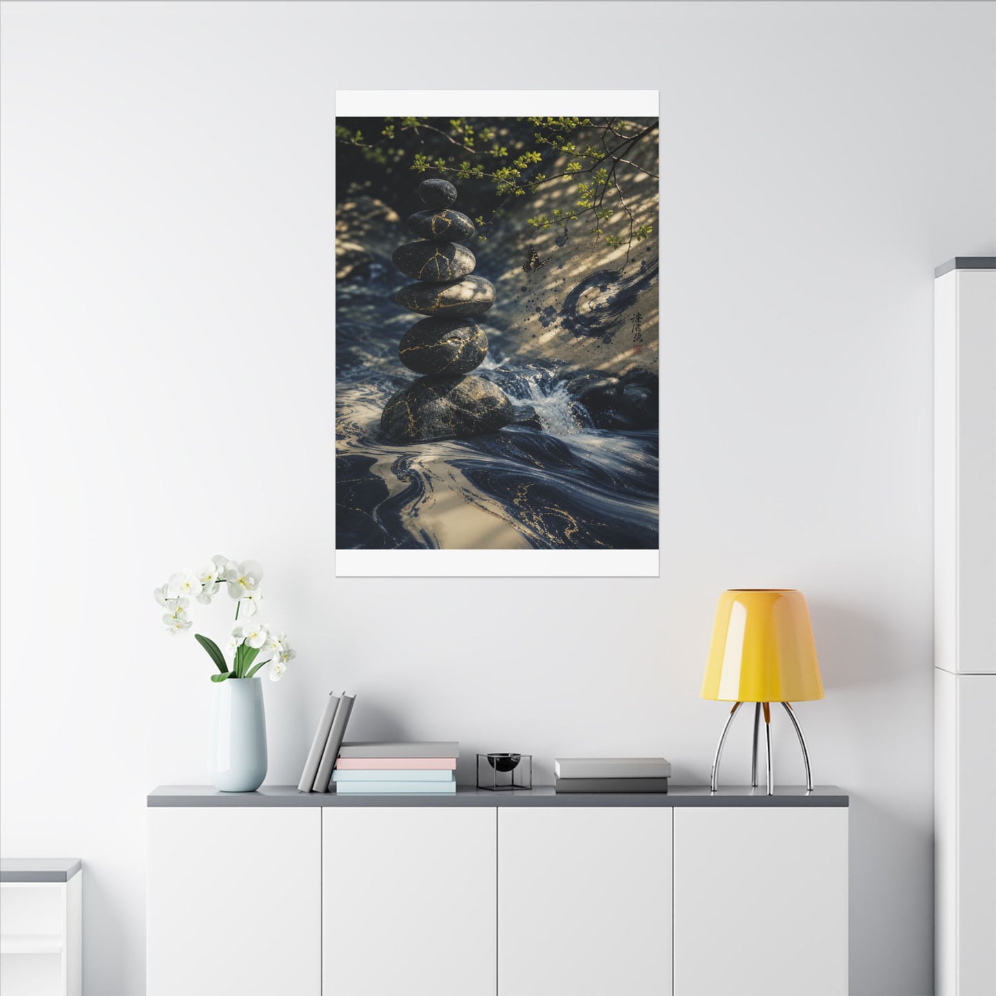 Kintsugi River Stones in Dappled | Broken Beauty Canvas Art