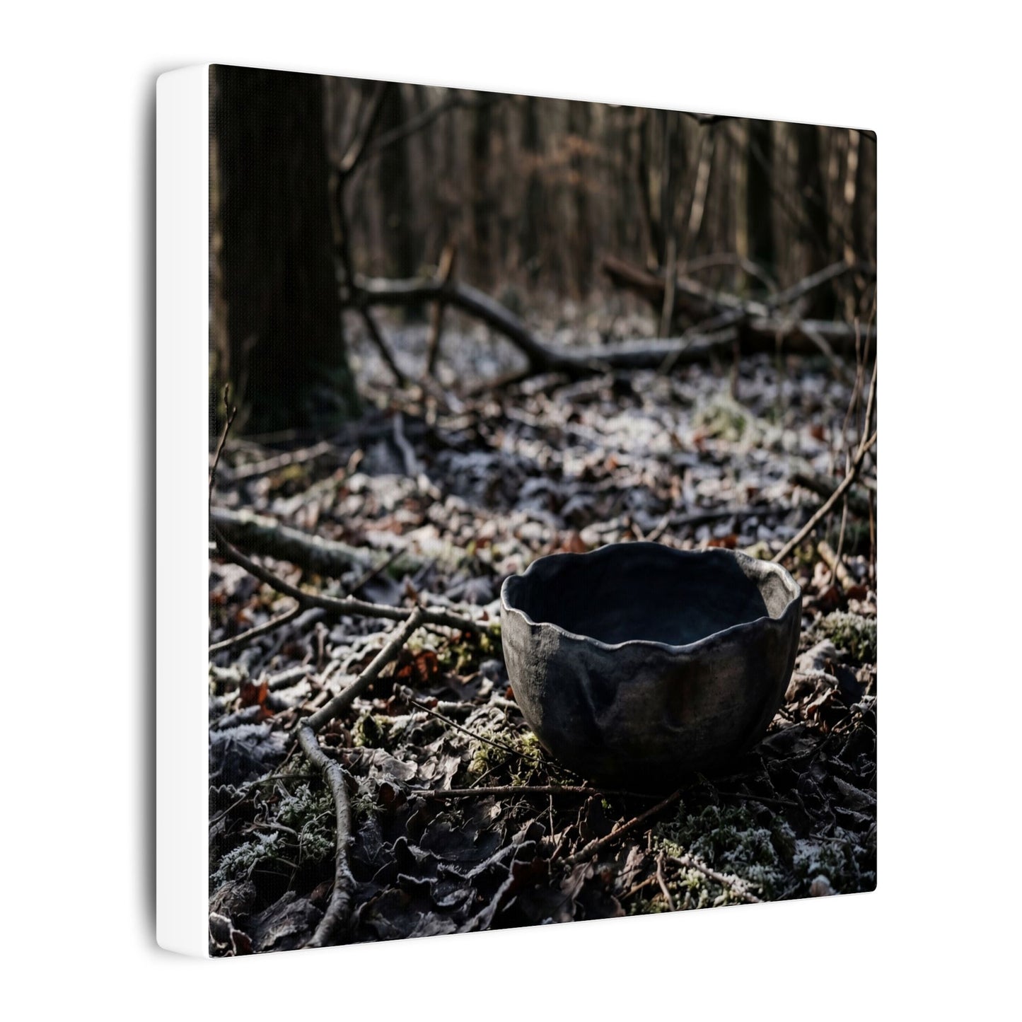 Dappled Ceramic Bowl Canvas Art - Dark Japandi Kanso
