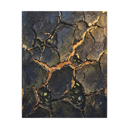 Cracked Earth Spring Canvas Art | Dark Japandi Atmospheric Design