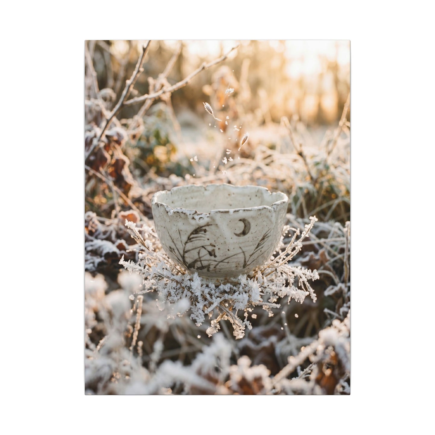 Japandi Ceramic Bowl in Golden Hour | Japanese Pattern Canvas Art