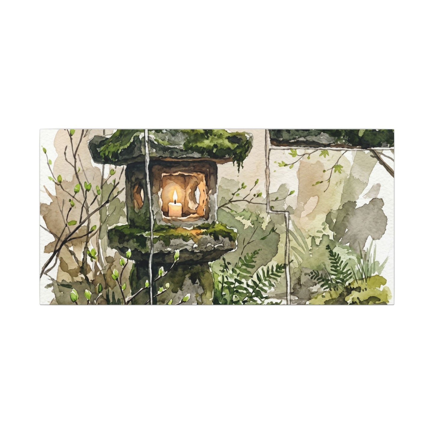 Stone Lantern Watercolor Canvas Art | Elegant Japandi Art