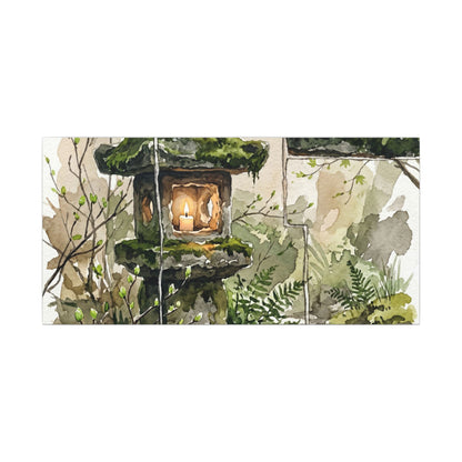 Stone Lantern Watercolor Canvas Art | Elegant Japandi Art