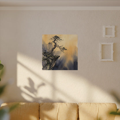 Zen Pine Tree in Golden Hour | Sumi E Canvas Art
