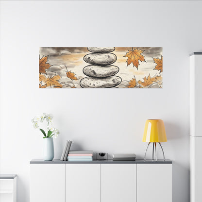Earthy River Stones Canvas Art - Minimal Line Japandi