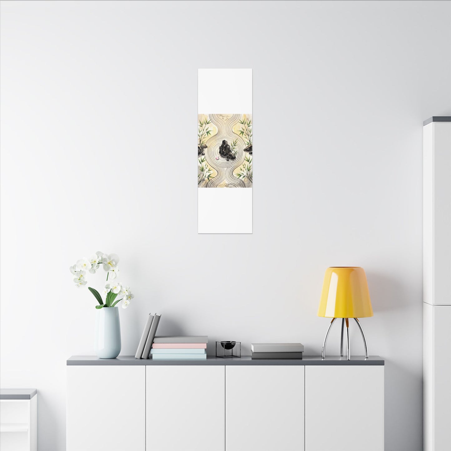 Zen Rock Garden in Golden Hour | Sumi E Canvas Art