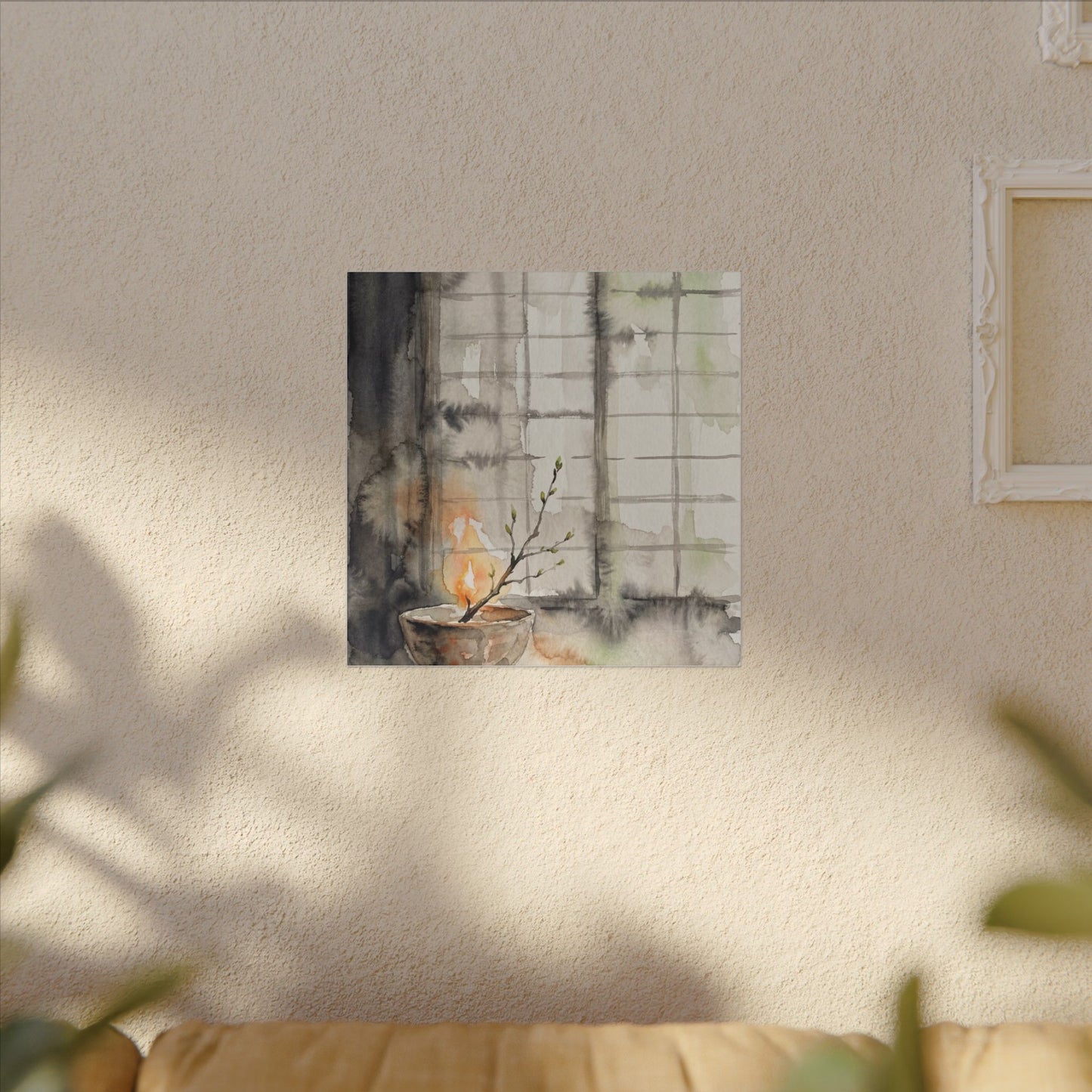 Shoji Screen Canvas Art | Spring Japandi Watercolor Art