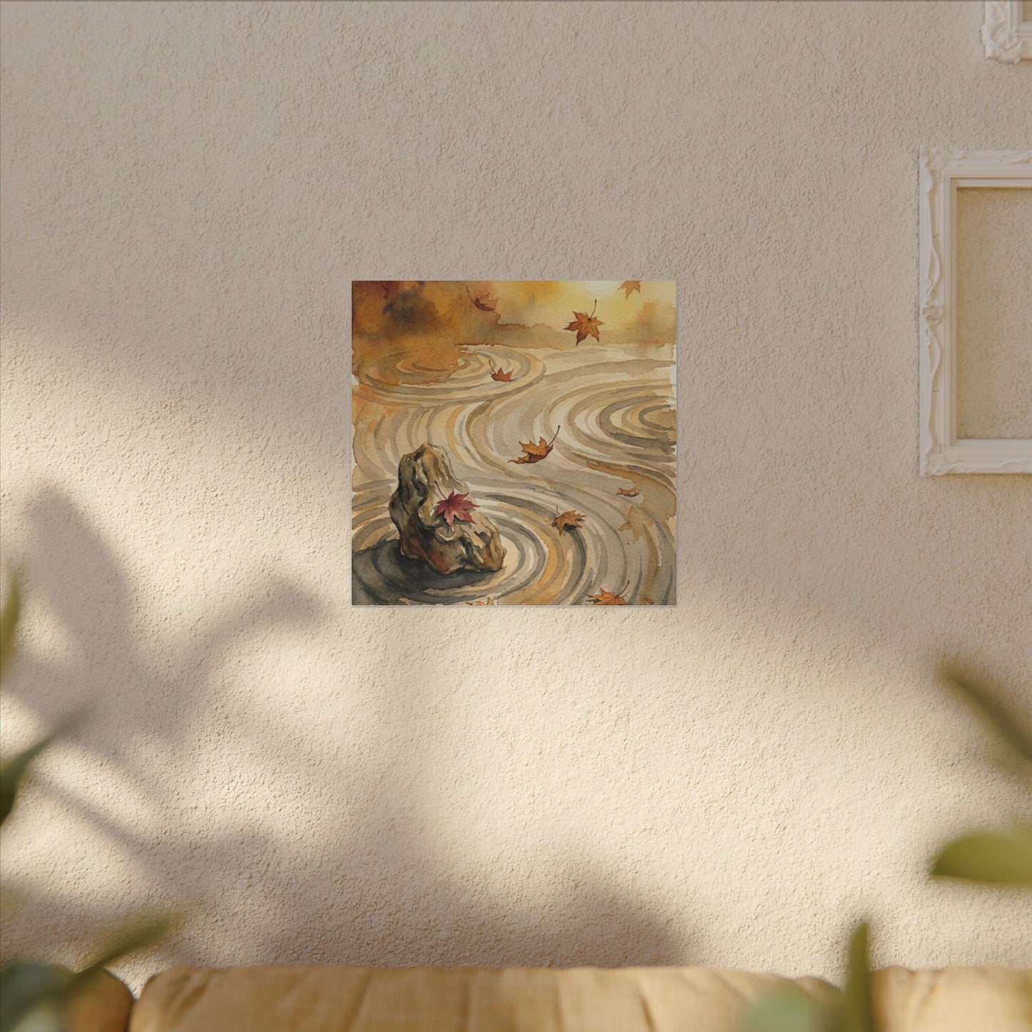 Autumn Rock Garden Watercolor Canvas Art | Neutral Decor