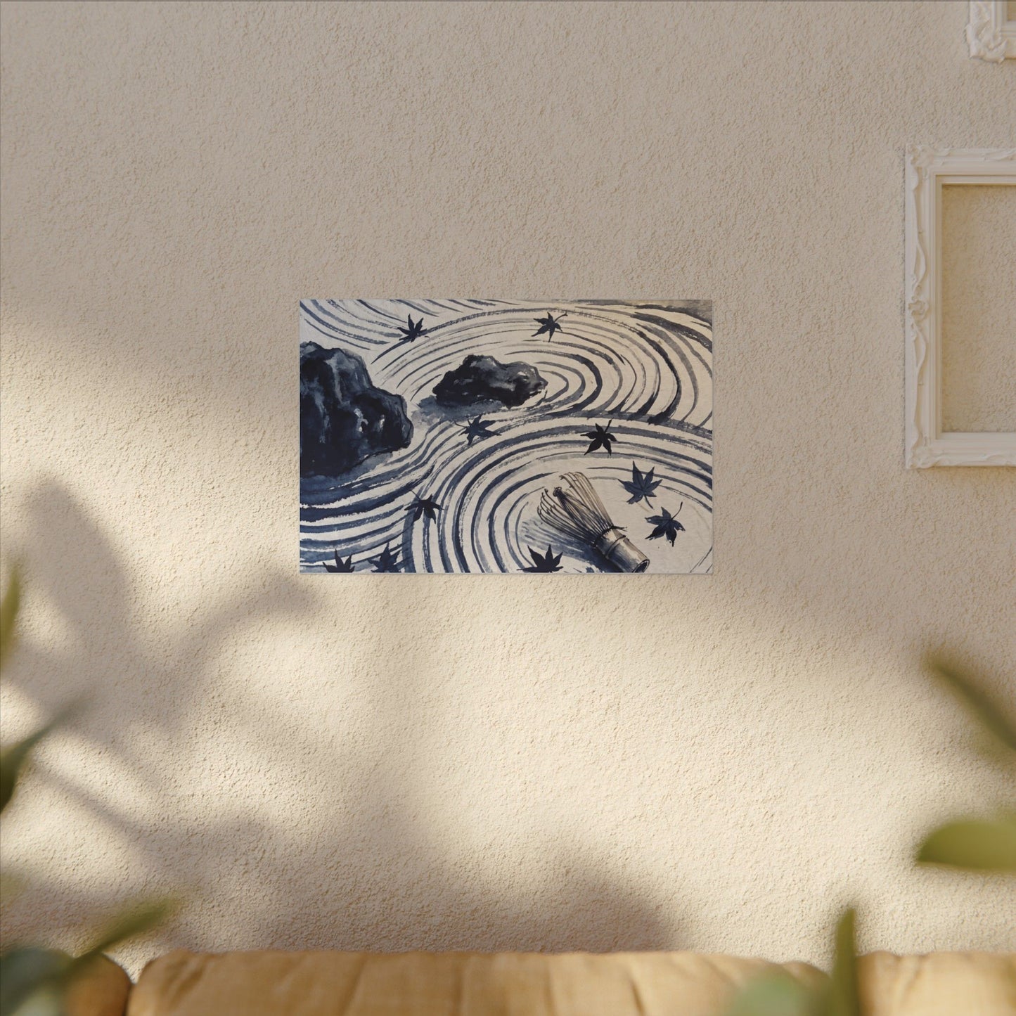 Zen Rock Garden in Golden Hour | Sumi E Canvas Art
