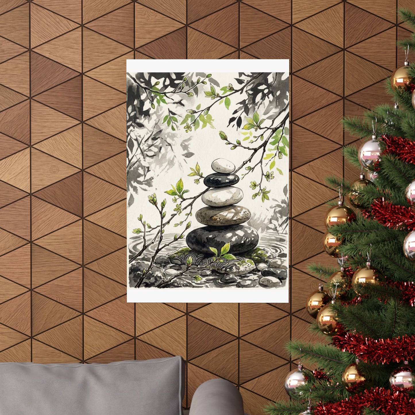 River Stones Spring Wall Art Print | Japandi Warm Design
