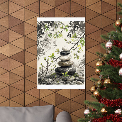 River Stones Spring Wall Art Print | Japandi Warm Design