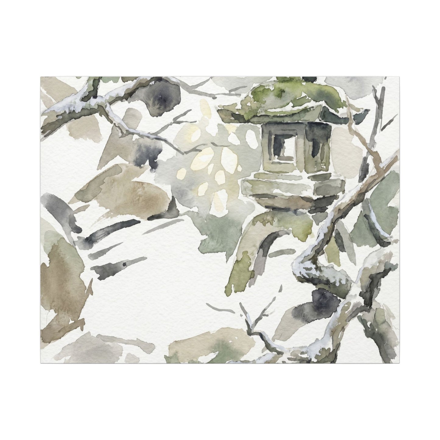 Elegant Stone Lantern Canvas Art - Watercolor Japandi