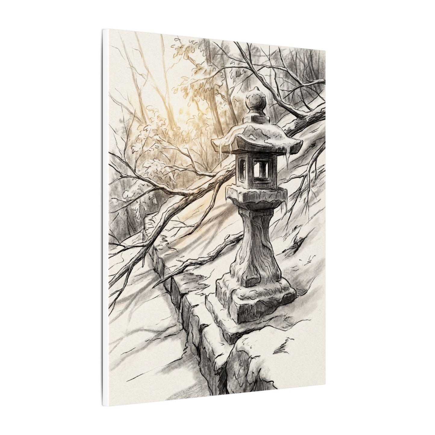 Golden Hour Stone Lantern Canvas Art - Japandi Kanso