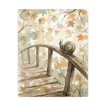 Wooden Bridge Canvas Art | Autumn Japandi Watercolor Art