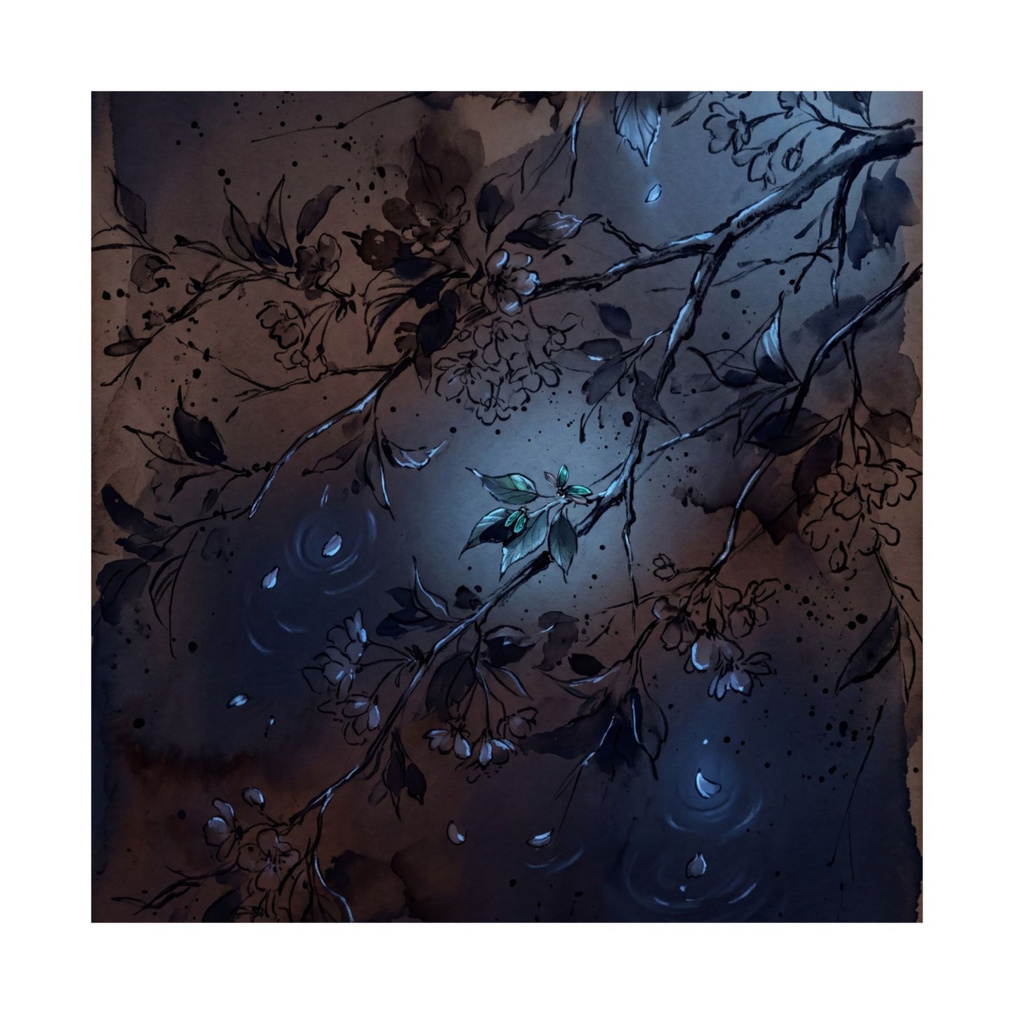 Moonlight Cherry Blossom Wall Art Print - Dark Japandi Datsuzoku