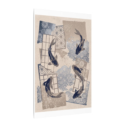 Earthy Koi Pond Canvas Art - Japanese Pattern Japandi