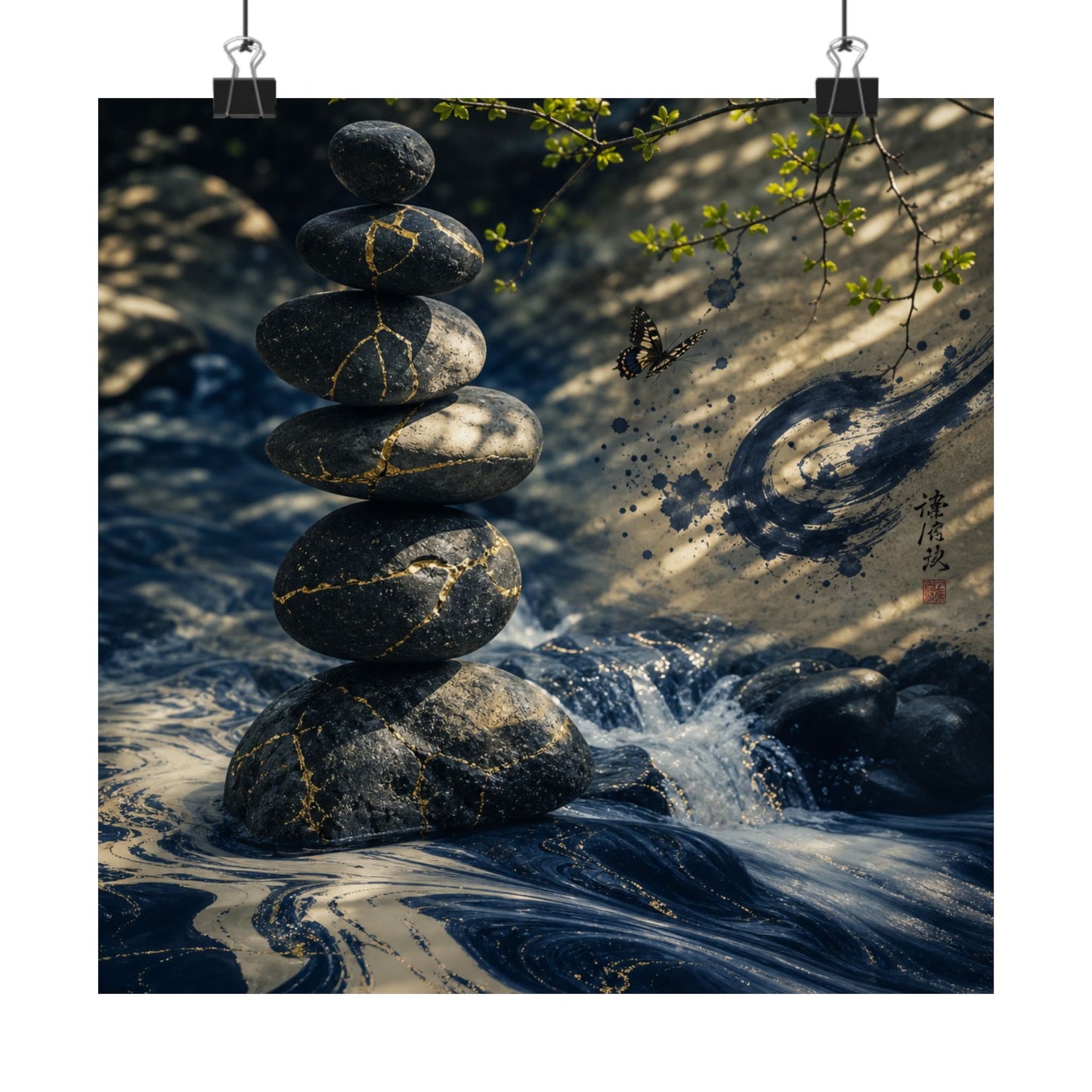 River Stones Wall Art Print | Spring Kintsugi Broken Beauty Art