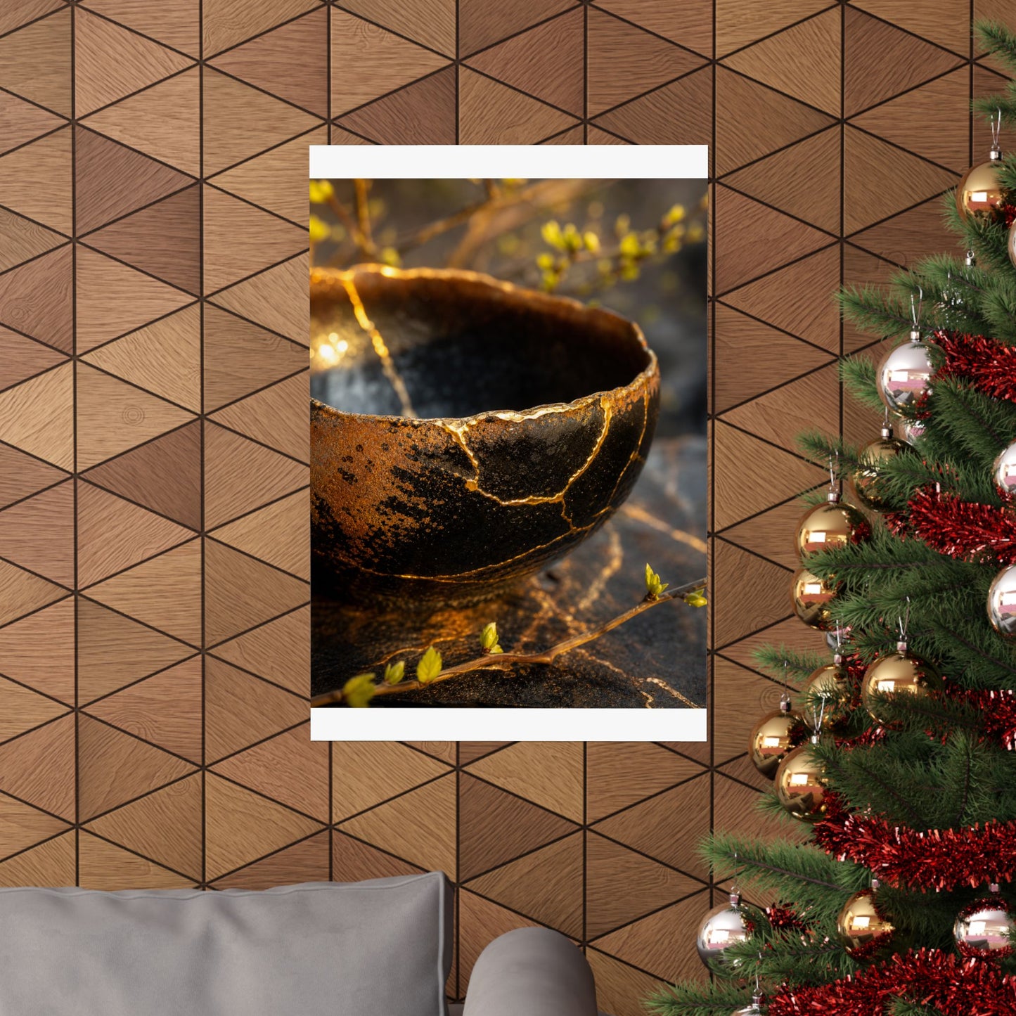 Shibui Ceramic Bowl Wall Art Print - Kintsugi Gold Vein