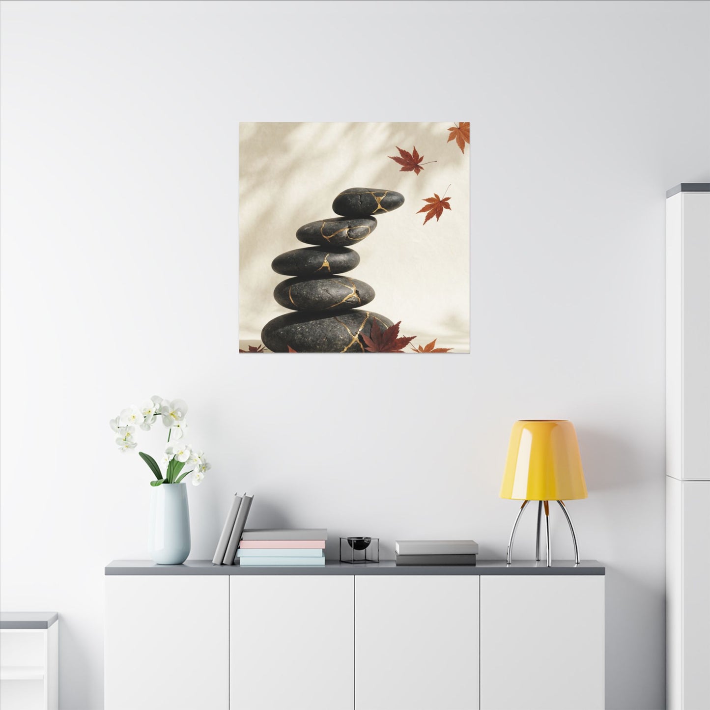 Kintsugi River Stones in Dappled | Crackle Gold Canvas Art