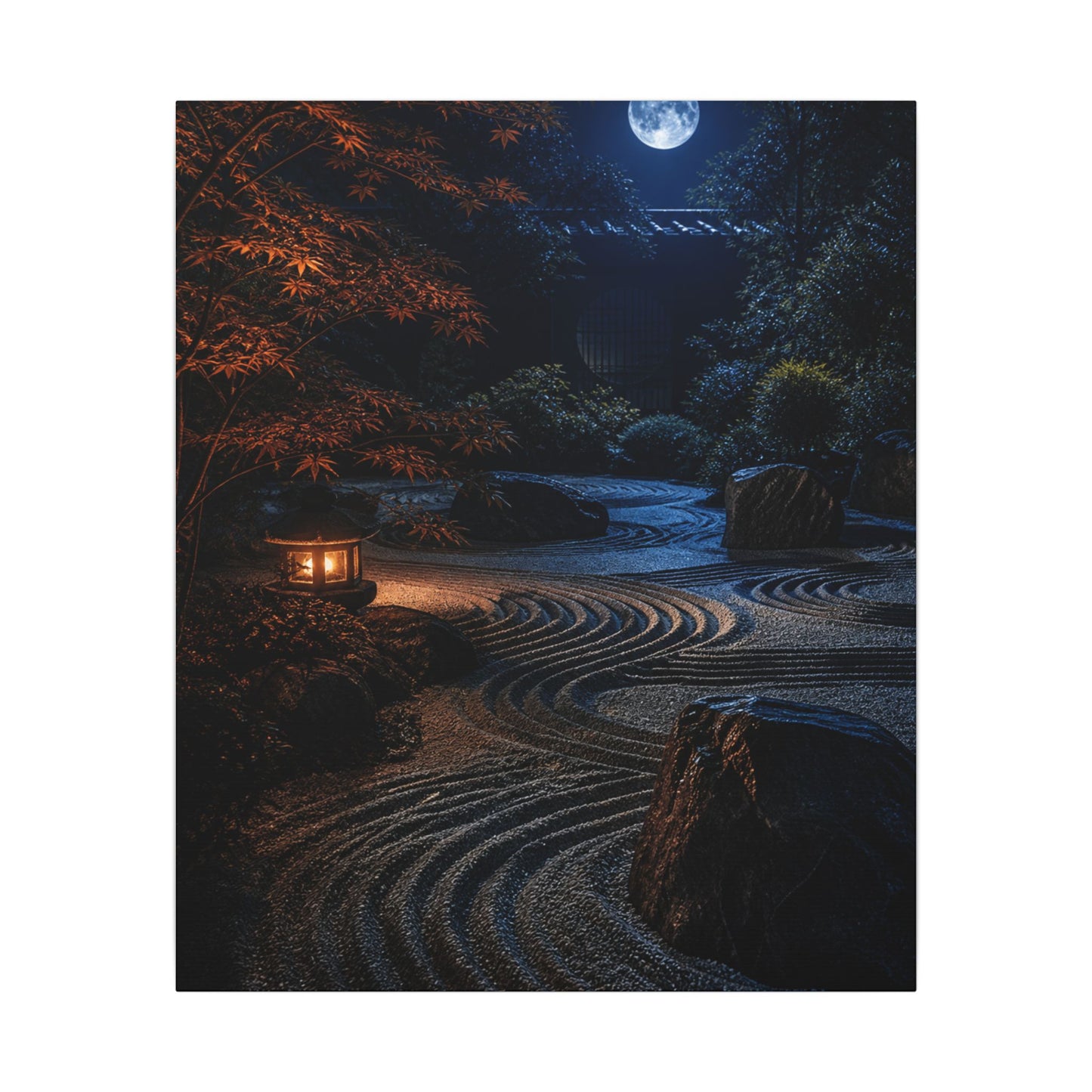 Summer Rock Garden Shadow Zen Canvas Art | Moody Decor