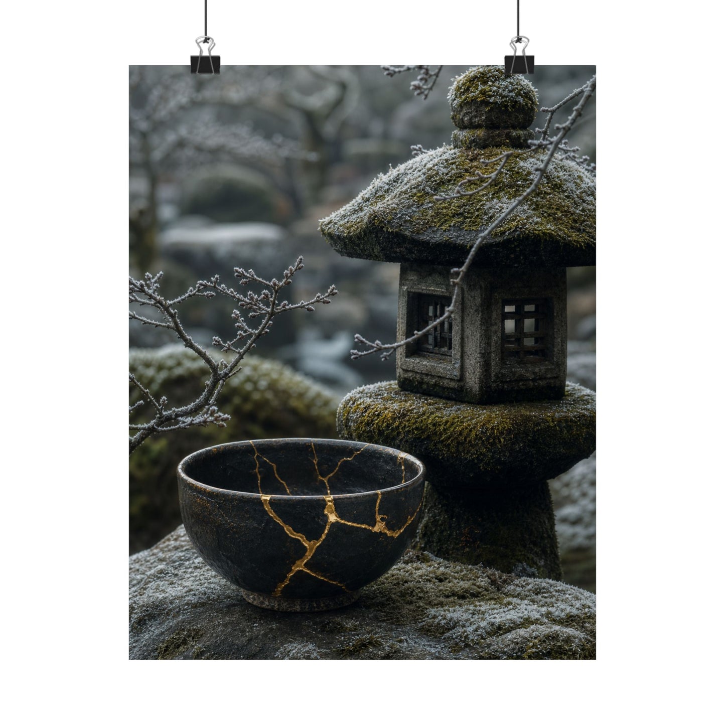 Stone Lantern Winter Wall Art Print | Kintsugi Beautiful Design