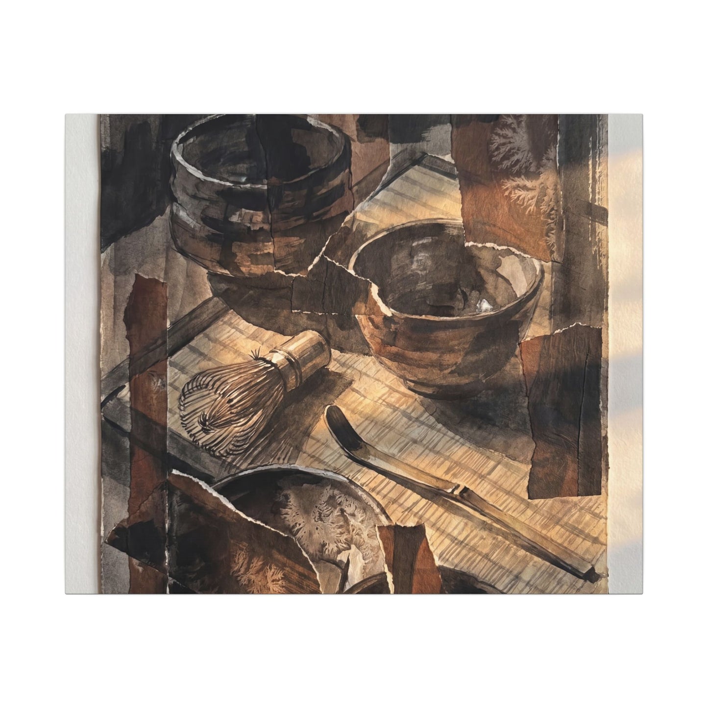Tea Ceremony Charcoal Ink Canvas Art | Luxurious Dark Japandi Art