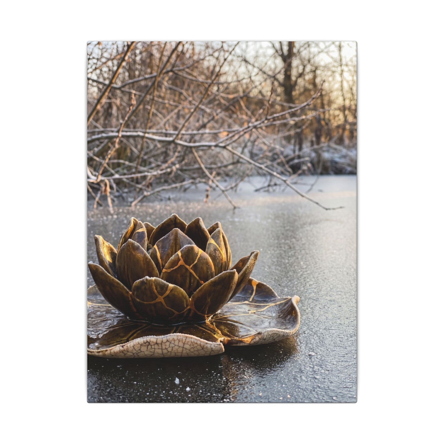 Lotus Flower Gold Repair Canvas Art | Beautiful Kintsugi Art
