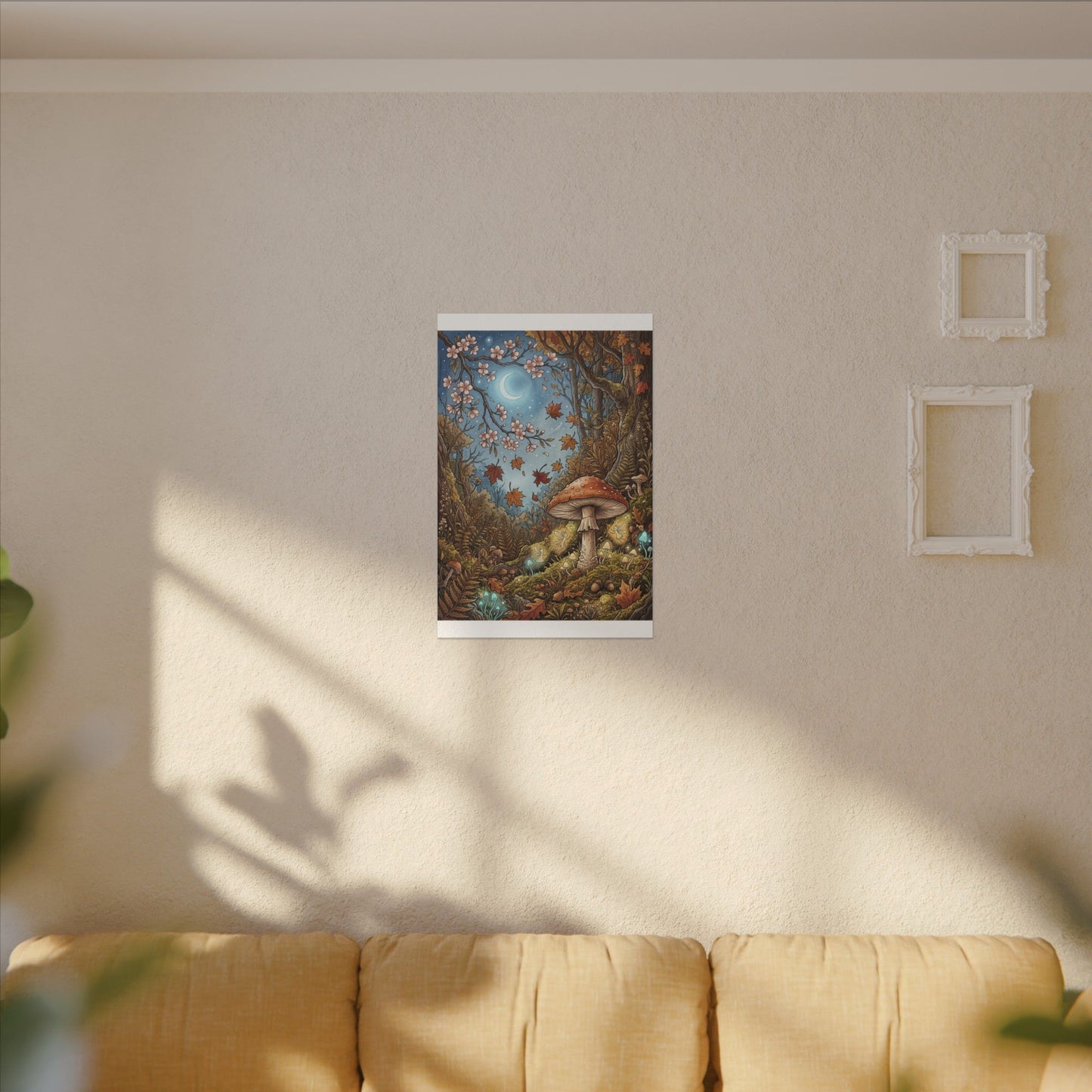 Autumn Cherry Blossom Mushroom Illustration Canvas Art | Enchanting Decor