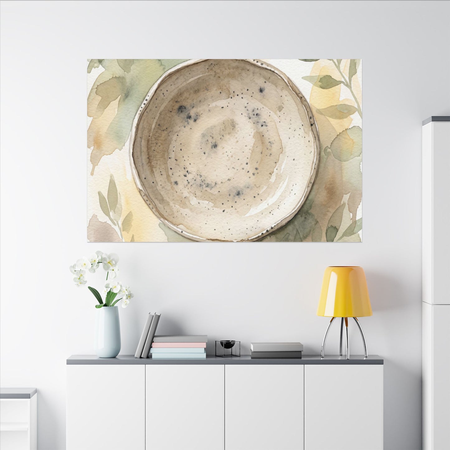 Ceramic Bowl Watercolor Canvas Art | Warm Japandi Art