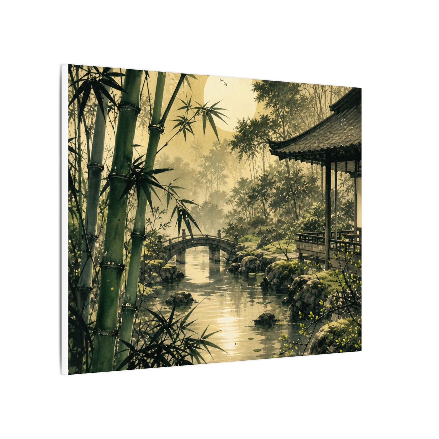 Moonlit Garden Sumi E Canvas Art | Calm Zen Art