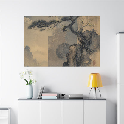 Japandi Pine Tree in Moonlight | Japanese Pattern Canvas Art