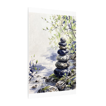 River Stones Sumi E Canvas Art | Serene Zen Art