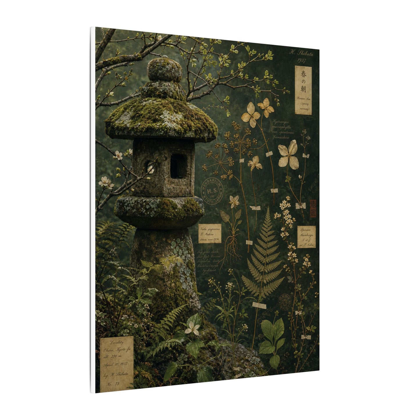 Spring Stone Lantern Herbarium Canvas Art | Nostalgic Decor