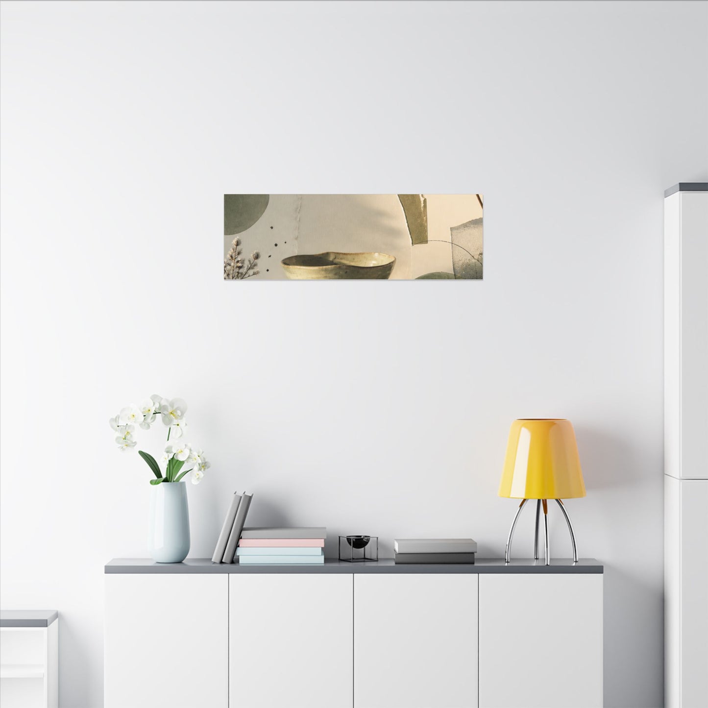 Warm Ceramic Bowl Canvas Art - Minimal Line Japandi