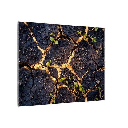 Spring Cracked Earth Crackle Gold Canvas Art | Healing Decor
