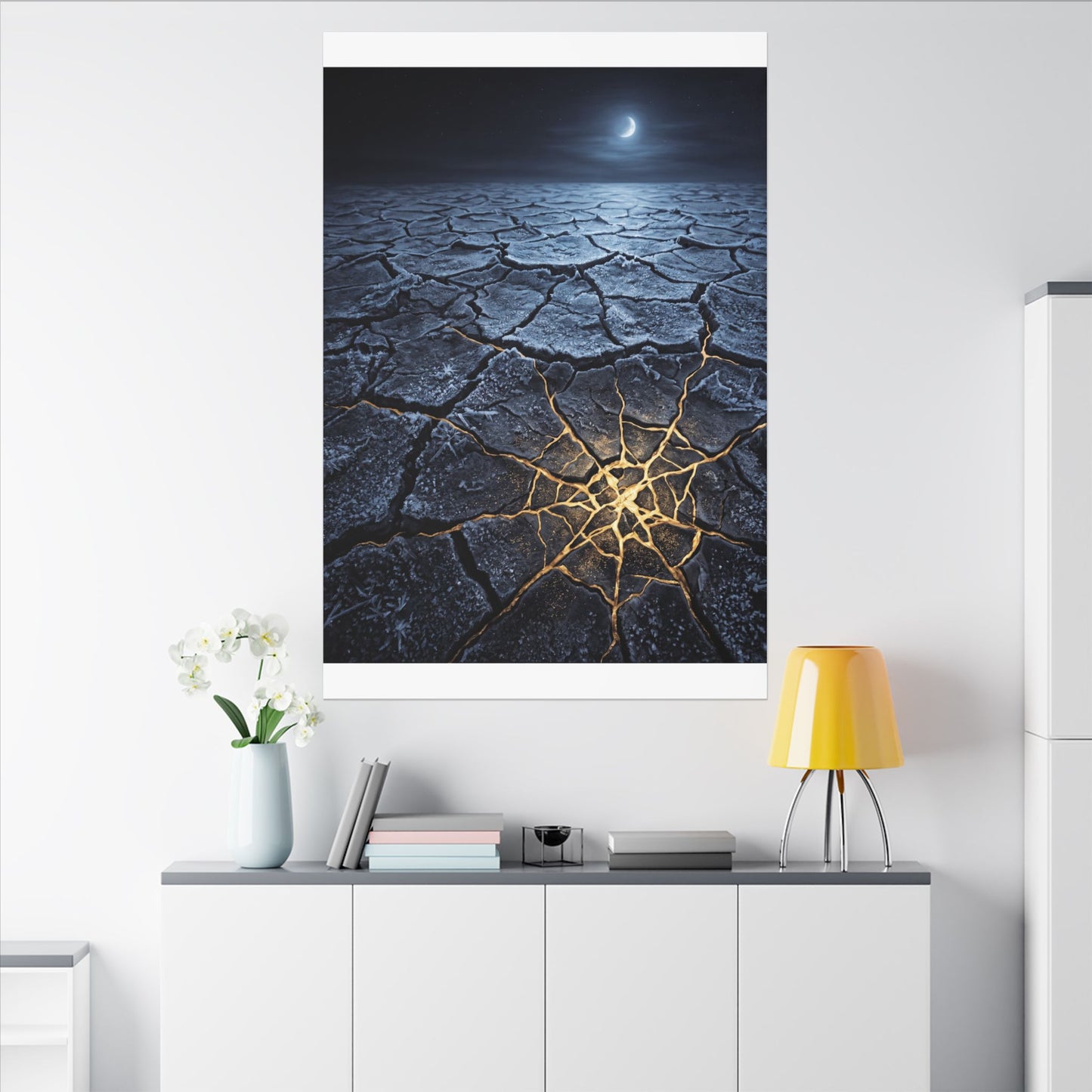 Moonlight Cracked Earth Canvas Art - Kintsugi Mono No Aware