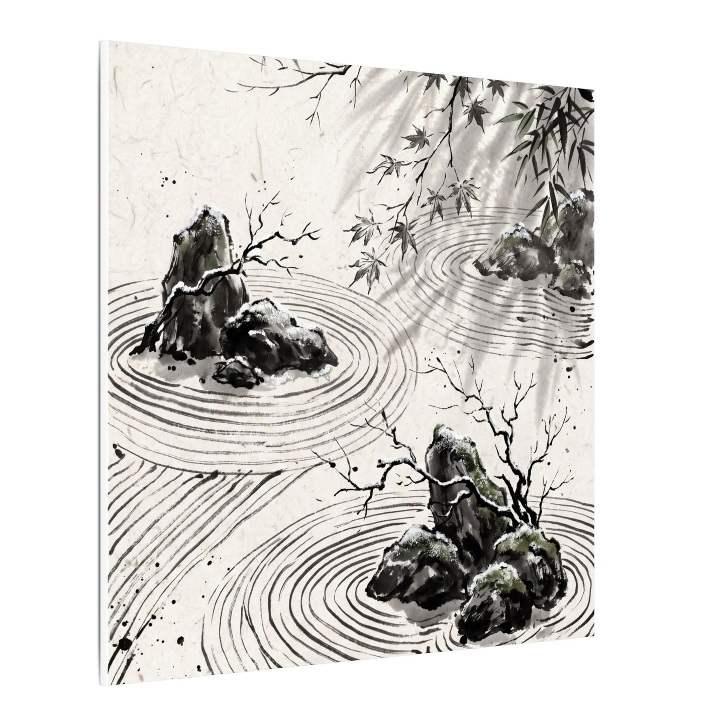 Rock Garden Canvas Art | Winter Zen Sumi E Art