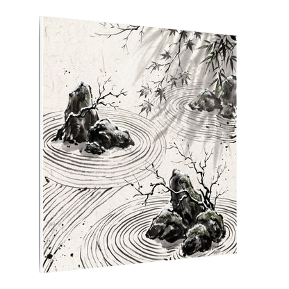 Rock Garden Canvas Art | Winter Zen Sumi E Art