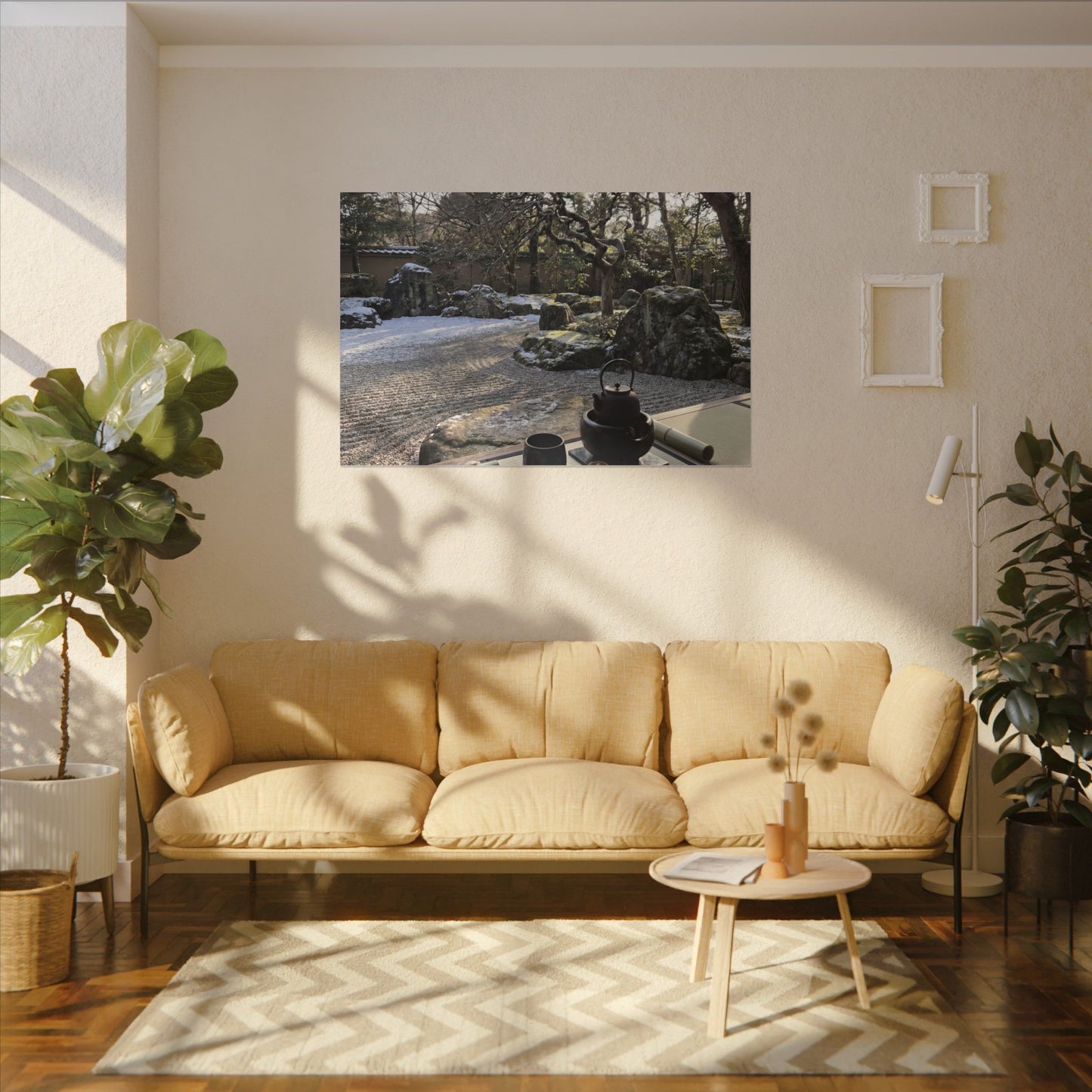 Winter Tea Ceremony Karesansui Canvas Art | Serene Decor