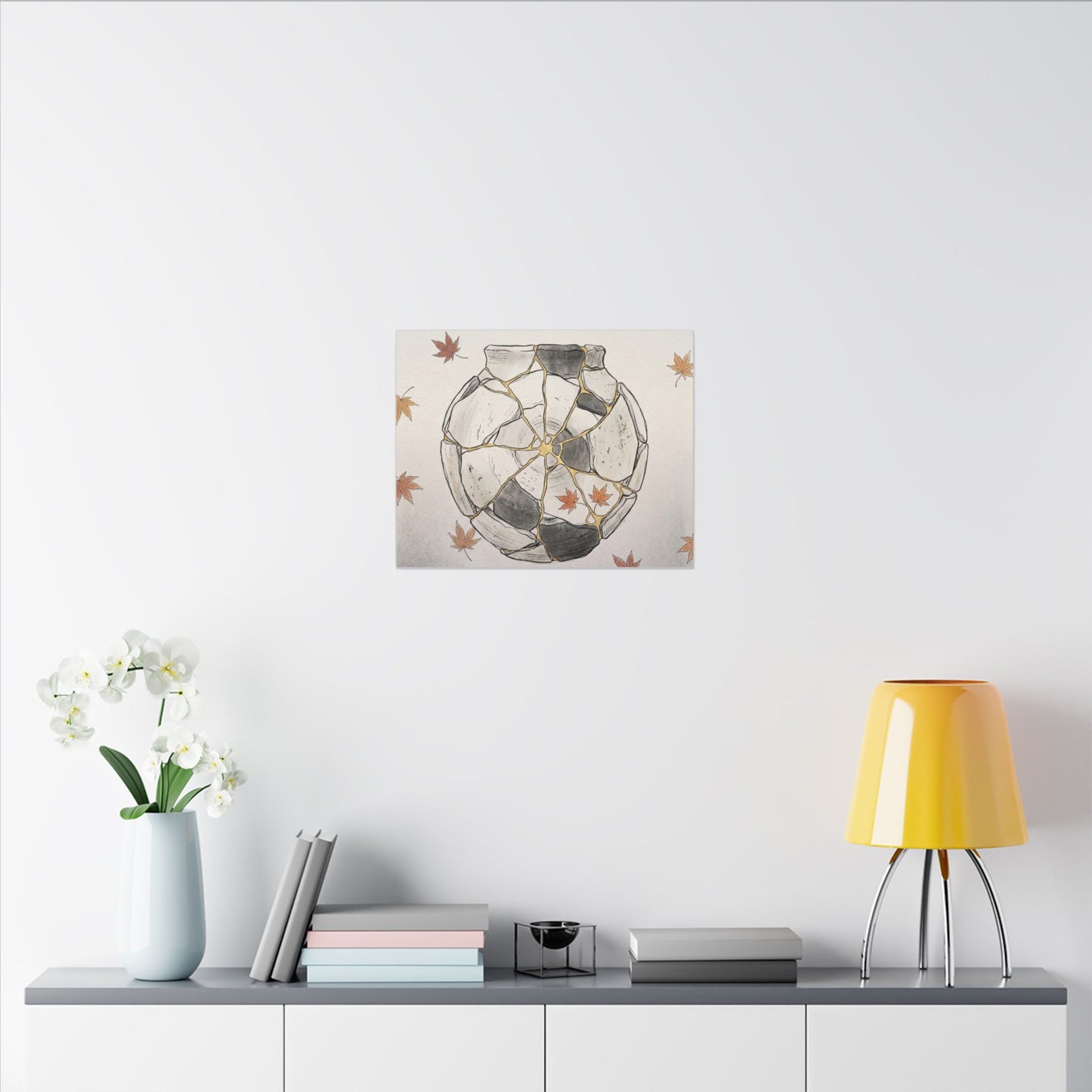 Japandi Broken Pottery in Dawn | Minimal Line Canvas Art
