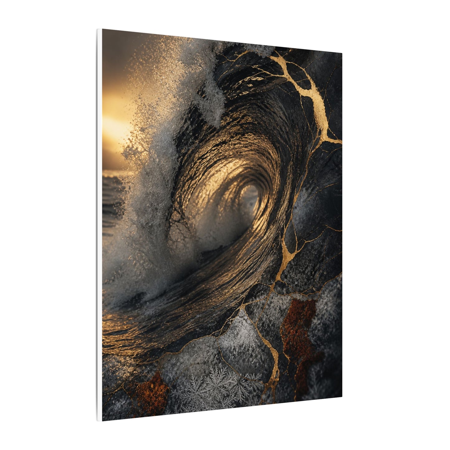 Kanso Ocean Wave Canvas Art - Kintsugi Gold Vein