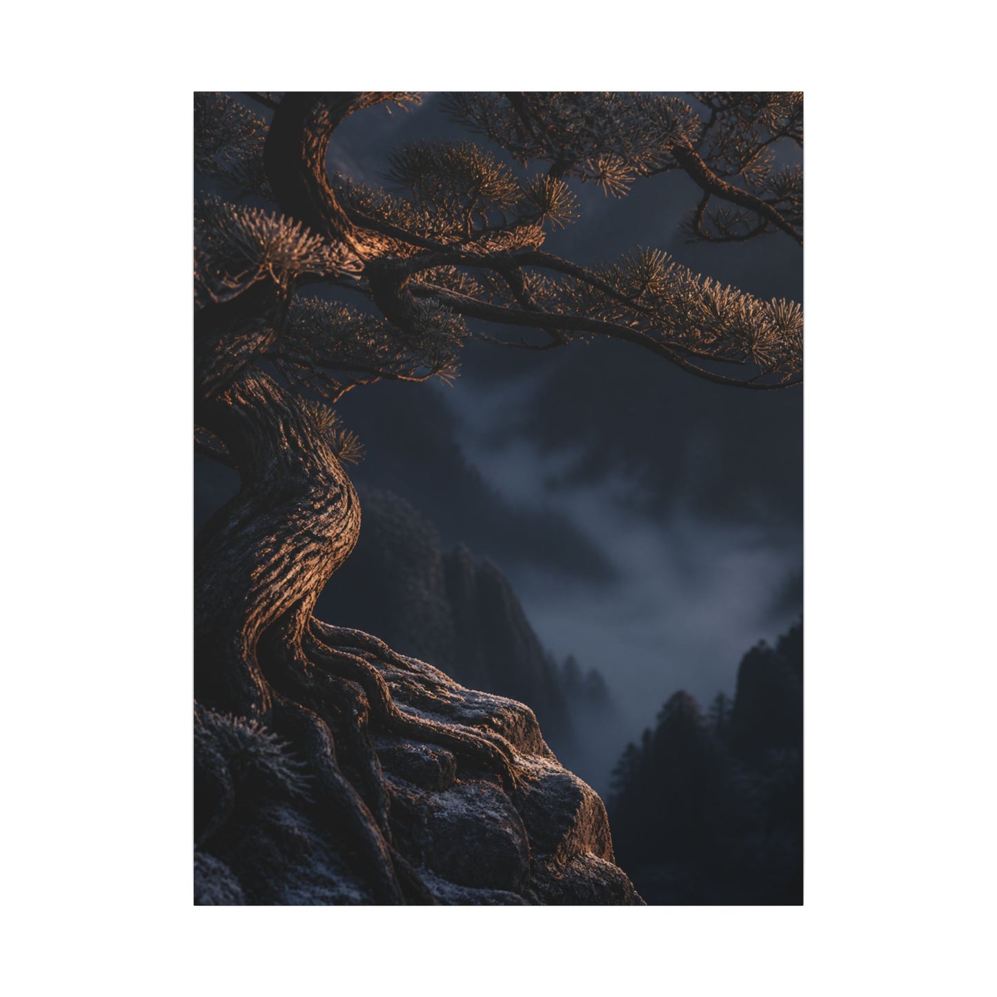 Bold Pine Tree Canvas Art - Shadow Zen Dark Japandi