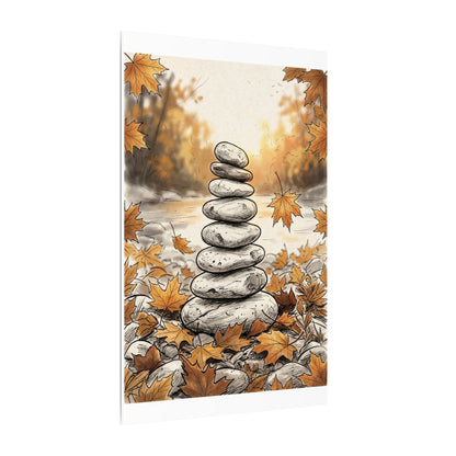 Earthy River Stones Canvas Art - Minimal Line Japandi