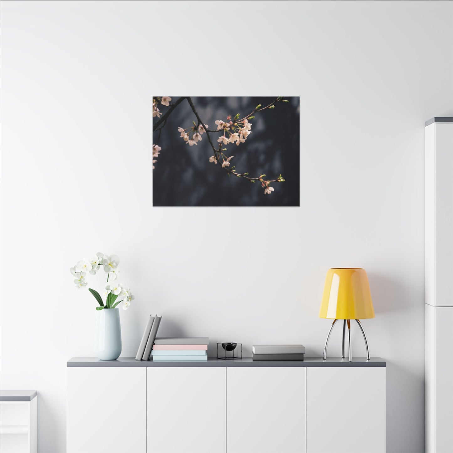 Cherry Blossom Moody Minimal Canvas Art | Bold Dark Japandi Art