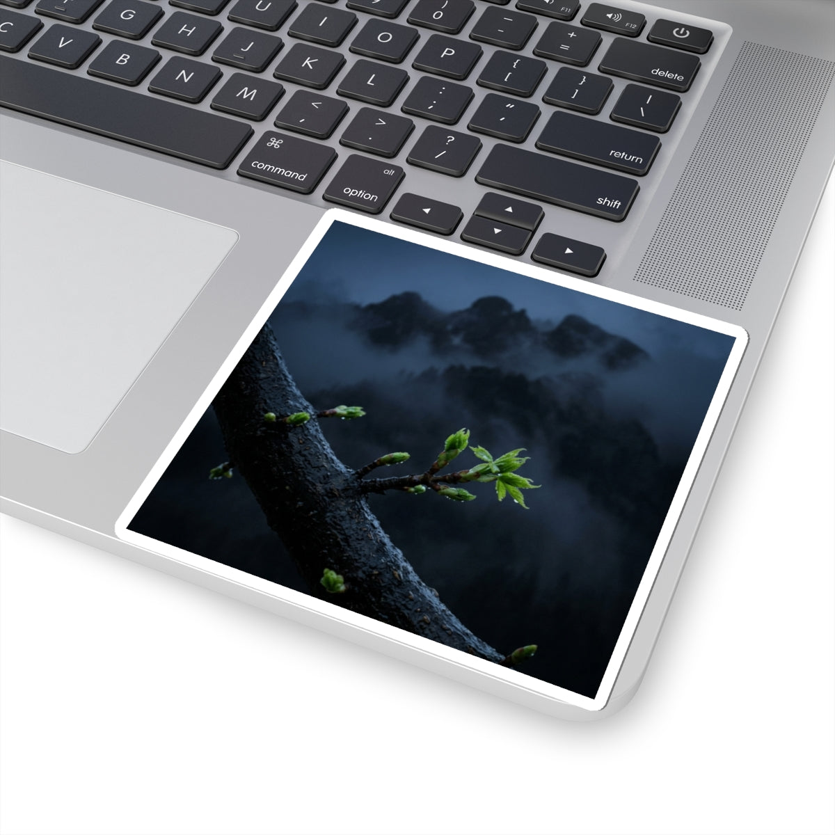 Mountain Mist Moody Minimal Sticker | Bold Dark Japandi Art